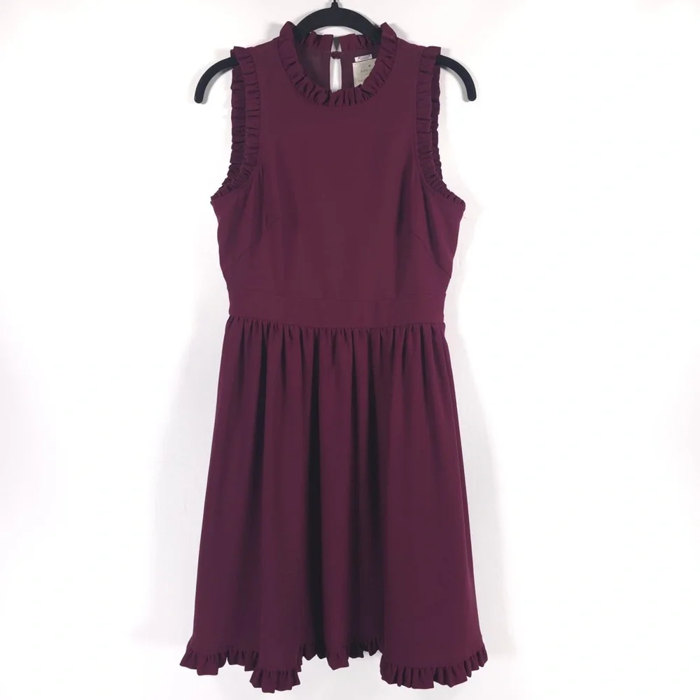 Kate Spade Dress Ma Cherie Ruffle Fit Flare Sleeveless Purple Deep Cherry Size 2